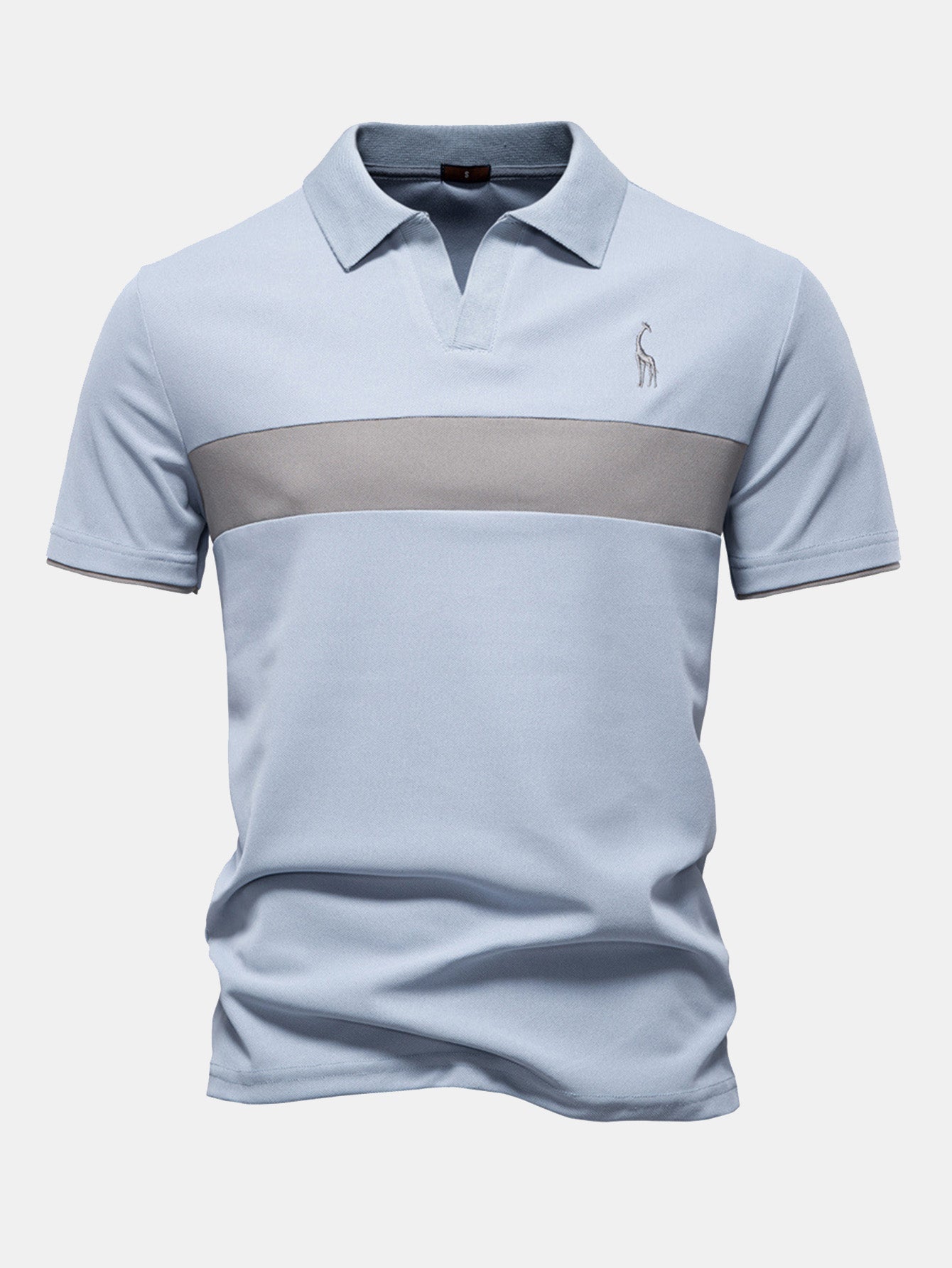 V-Neck Polo Shirt with Contrast Pique Design