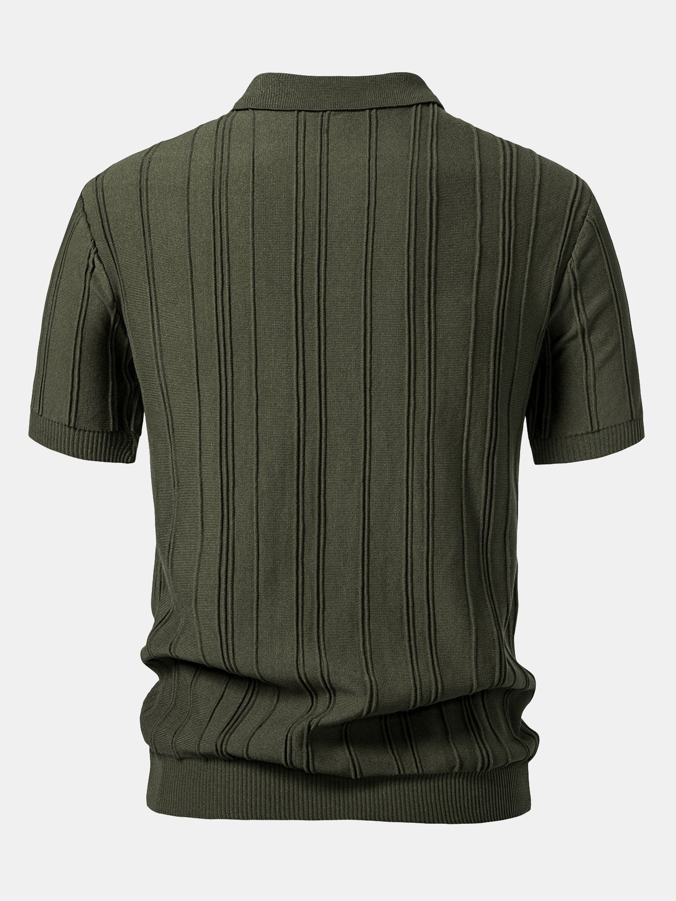 Striped Jacquard Knit Polo Shirt with Zipper