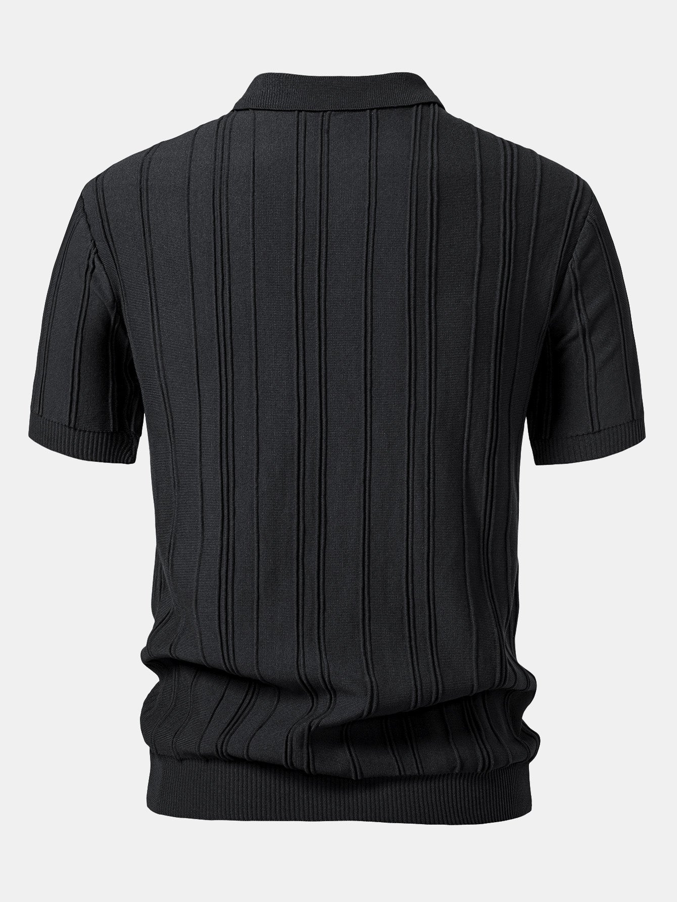 Striped Jacquard Knit Polo Shirt with Zipper