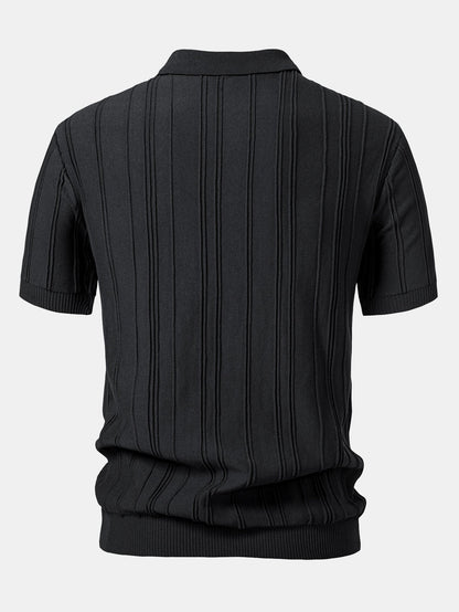 Striped Jacquard Knit Polo Shirt with Zipper