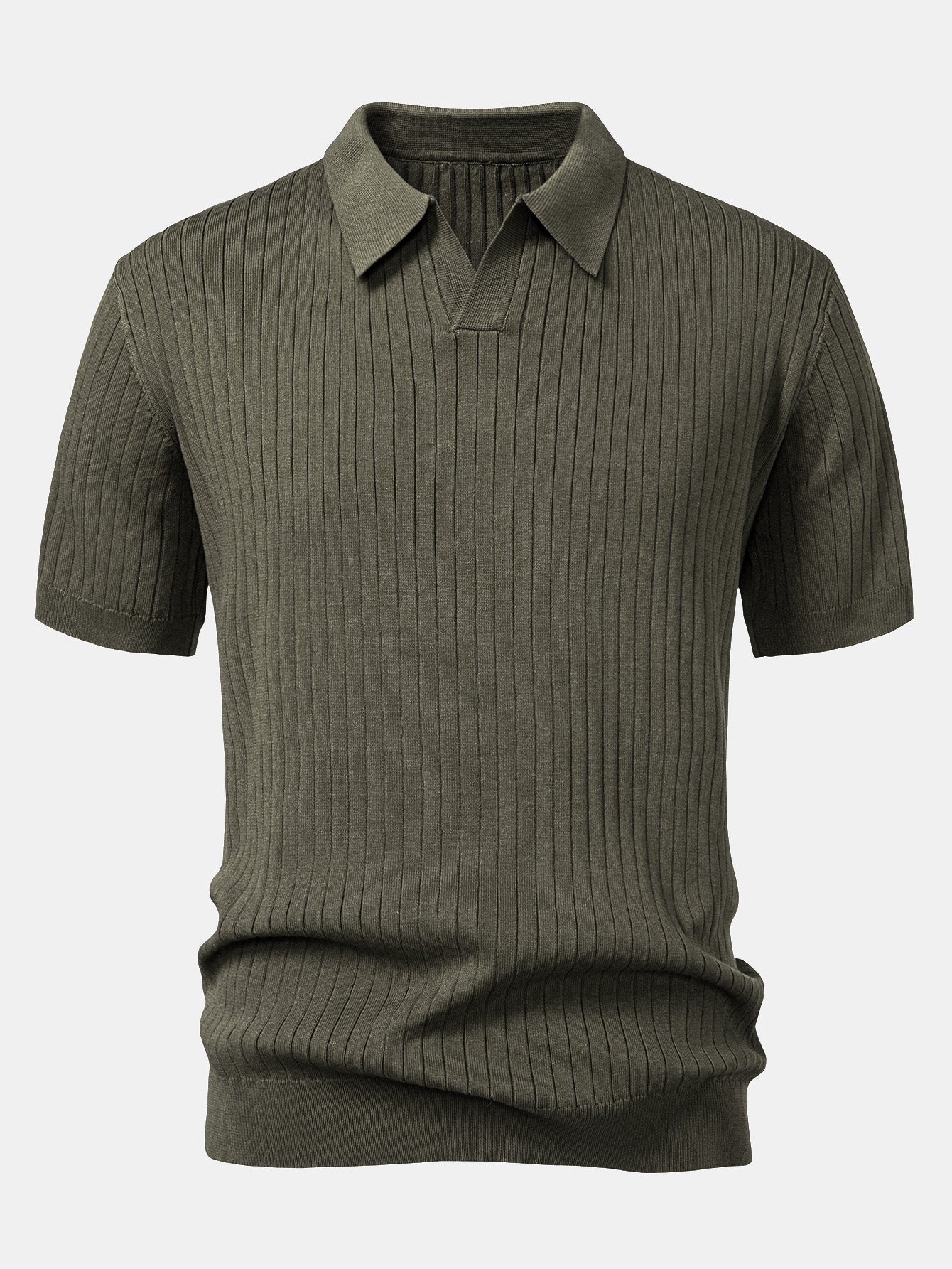 Striped V-Neck Knit Polo