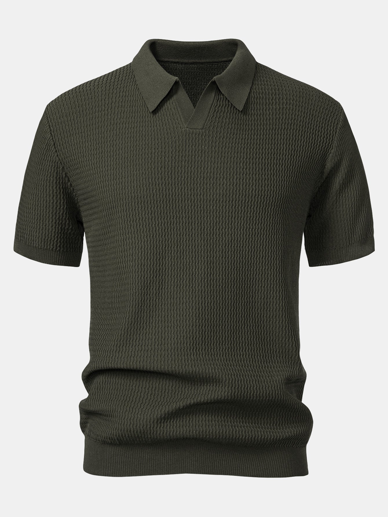 V-Neck Polo Shirt with Wave Jacquard Knit