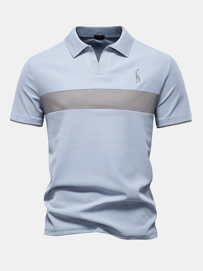V-Neck Polo Shirt with Contrast Pique Design