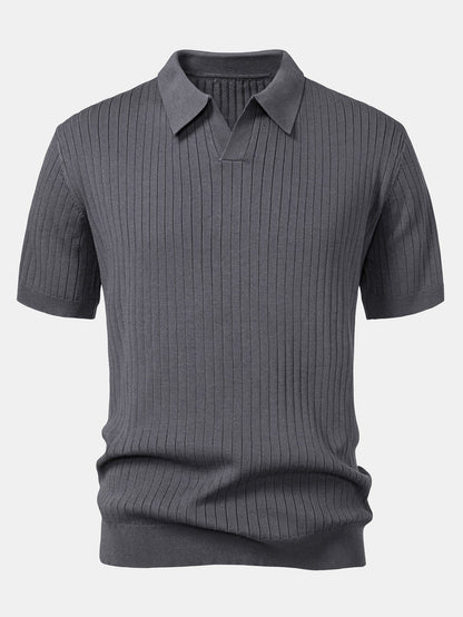 Striped V-Neck Knit Polo