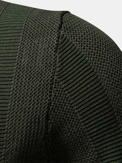 Striped Hollow Knit V-Neck Polo