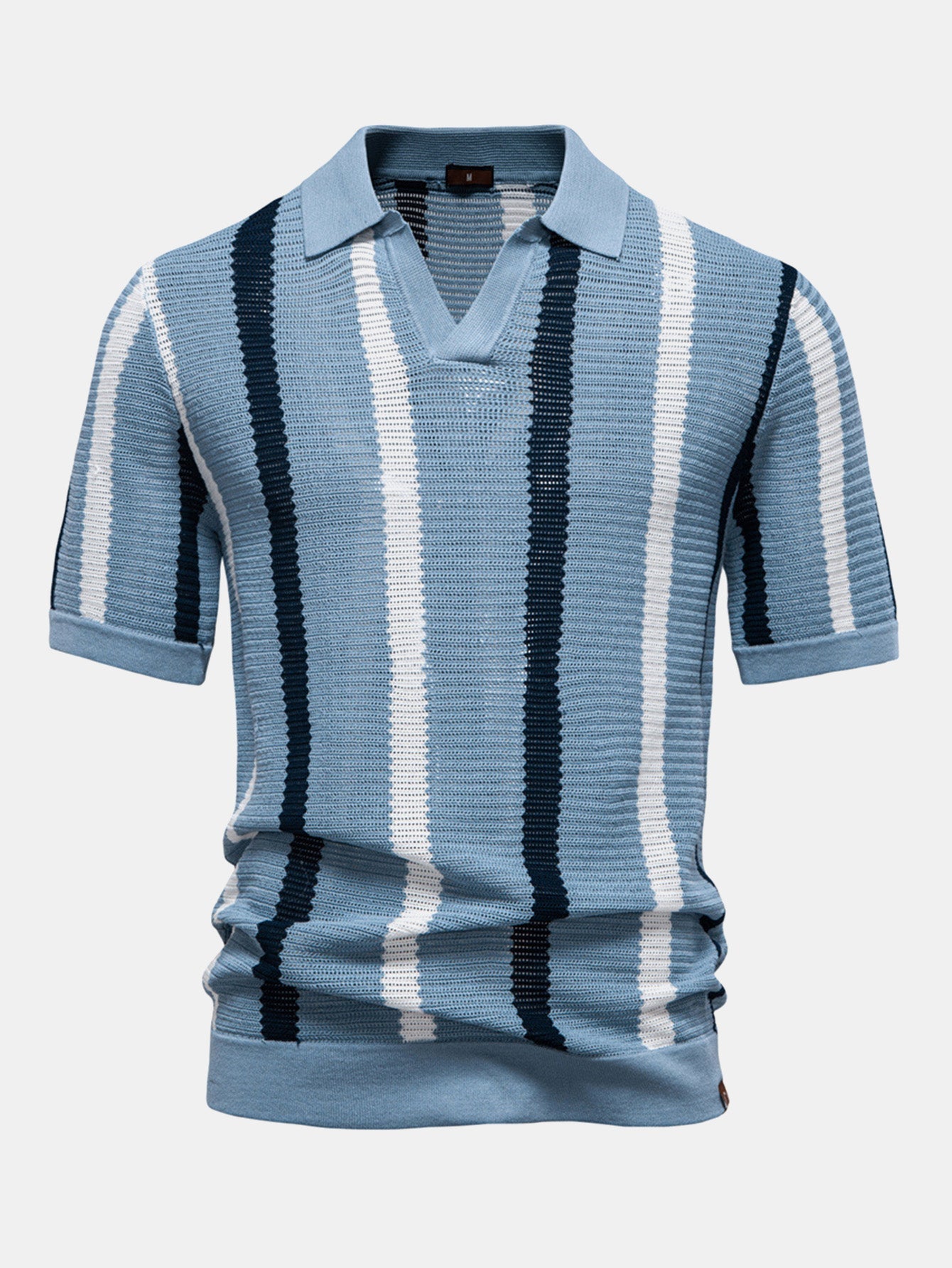 Striped V-Neck Knit Polo Shirt