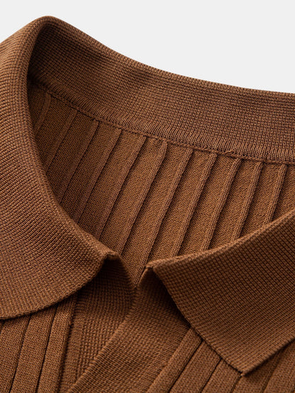 Striped V-Neck Knit Polo