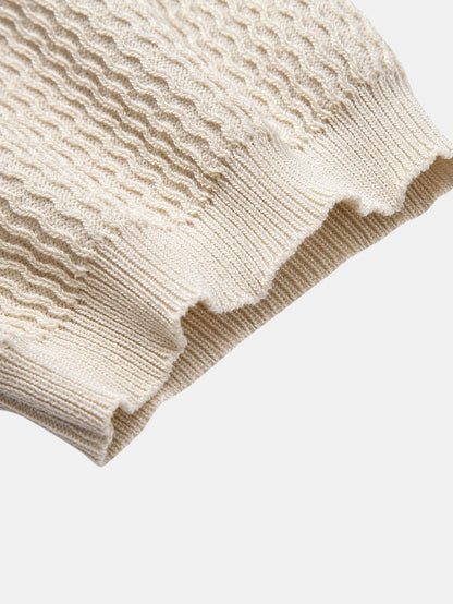 V-Neck Polo Shirt with Wave Jacquard Knit