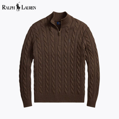 RL - Chunky Cable-Knit Cotton Quarter-Zip Sweater
