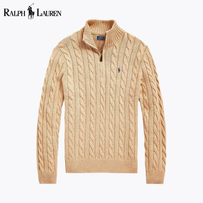 RL - Chunky Cable-Knit Cotton Quarter-Zip Sweater