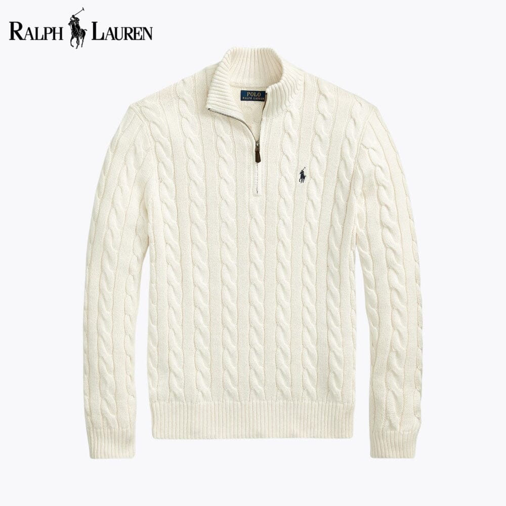 RL - Chunky Cable-Knit Cotton Quarter-Zip Sweater