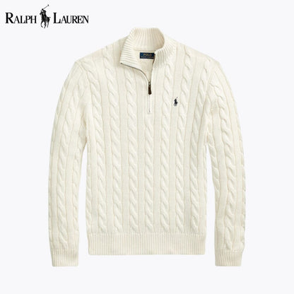 RL - Chunky Cable-Knit Cotton Quarter-Zip Sweater