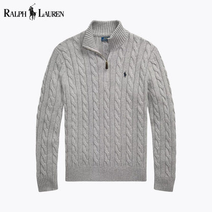 RL - Chunky Cable-Knit Cotton Quarter-Zip Sweater